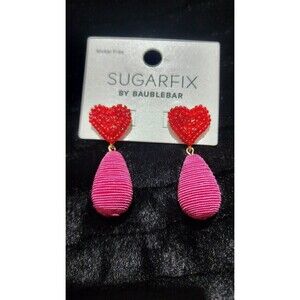 NEW Baublebar Sugarfix Red Beaded Heart Pink Rope Dangle Earrings